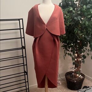 ASOS Rust Midi Dress with Cape Overlay